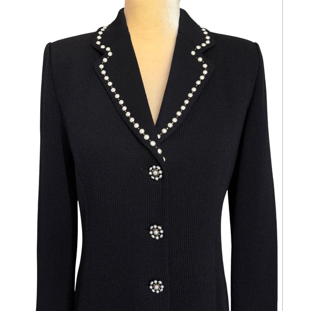 St. John Evening Santana Knit Pearl Button Down Jacket Black Size 4 Old Money - Picture 6 of 11